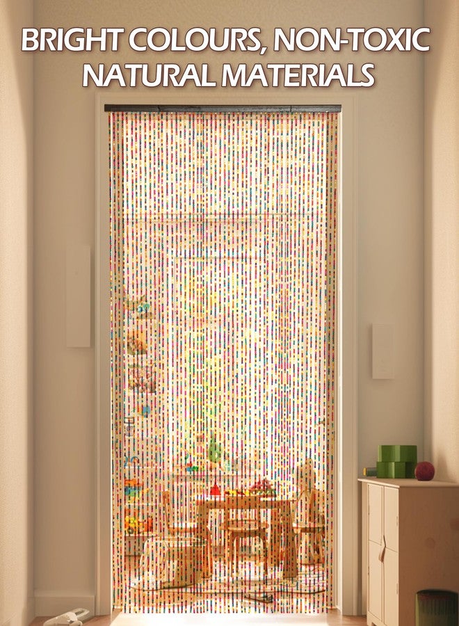 Ezcasch 52 Strands Colorful Beaded Curtain Bamboo Curtain for Doorways Multi-Scenario Application Purely Handmade Beaded Curtain as Insect Screen for Bedroom or Balcony 35.4" x 74.8", Colorful - Image 2
